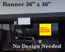 Banner 36"X36" Yellow background/Red text [OPEN FOR TAKE-OUT DELIVERY] Text customize available